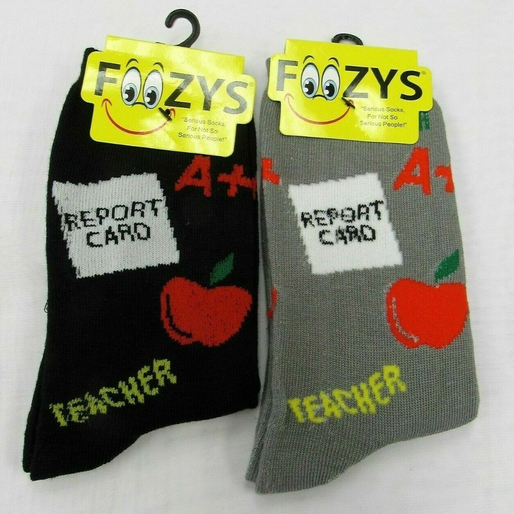 Teacher School Report Card A+ Pencil Apple Fun Crew Socks Foozys Women's 2 Pair